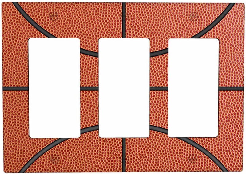 Moslion Basketball Lines Triple Rocker Light Switch Cover Black Stripes Ball Game Sports Orange 3-Gang Decorator Light Plug Protector For Home Kitchen Bedroom Office - Image 1